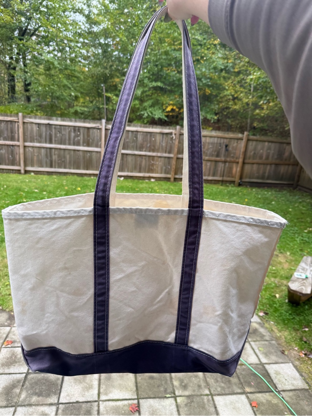 Vintage L.L. Bean Cream Canvas Tote with Dark Purple Trim